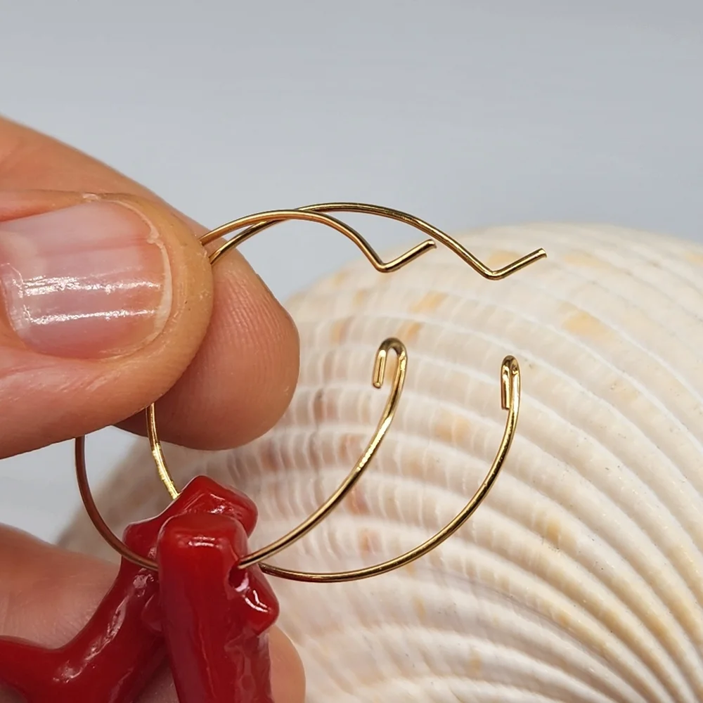 Anthro 14kt Gold plated Hoop Earrings/Studs Red Coral Branch